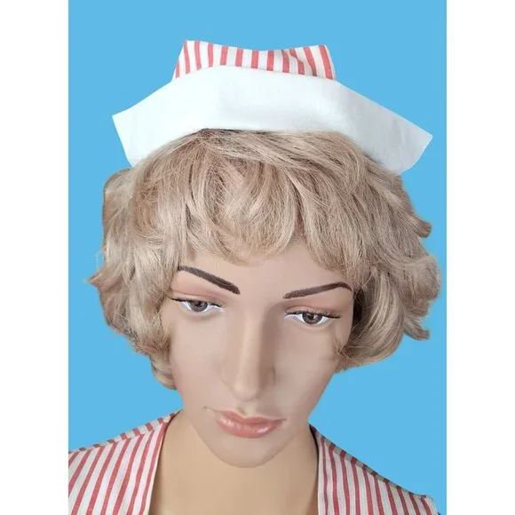 Vintage Candy Striper Uniform 1970s Red White Top Pants Hat 3 Piece Set Imperial - Picture 10 of 16